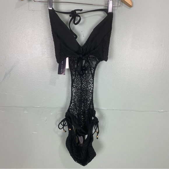 Ralph Lauren Blue Label Black Crochet Lace One Piece Swimsuit Swim Bikini Beach - Picture 3 of 5
